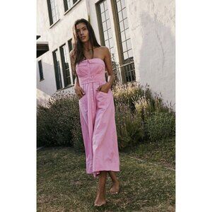 Free People Redone Strapless Midi Shirt-dress Pink Fit & Flare Medium